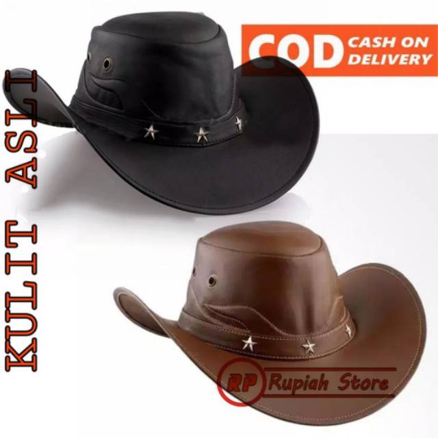 Topi Koboy Pria Kulit Sapi Asli Original