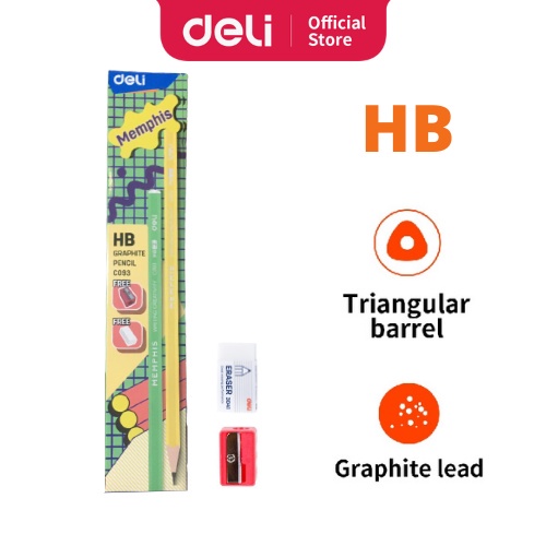 

Deli Graphite Pencil / Pensil Kayu HB Gratis Penghapus dan Rautan Desain Memphis CC093