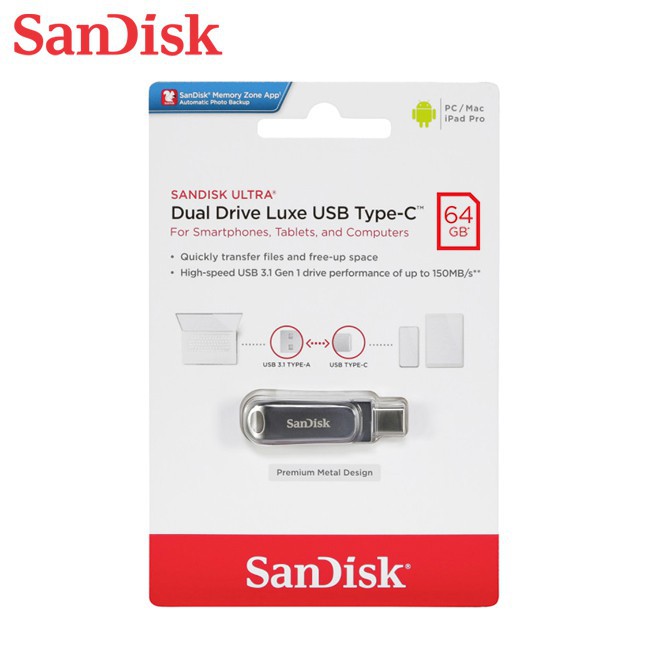 Sandisk Ultra Dual Drive Luxe USB Type-C Flashdisk 64GB SDDDC4 Original