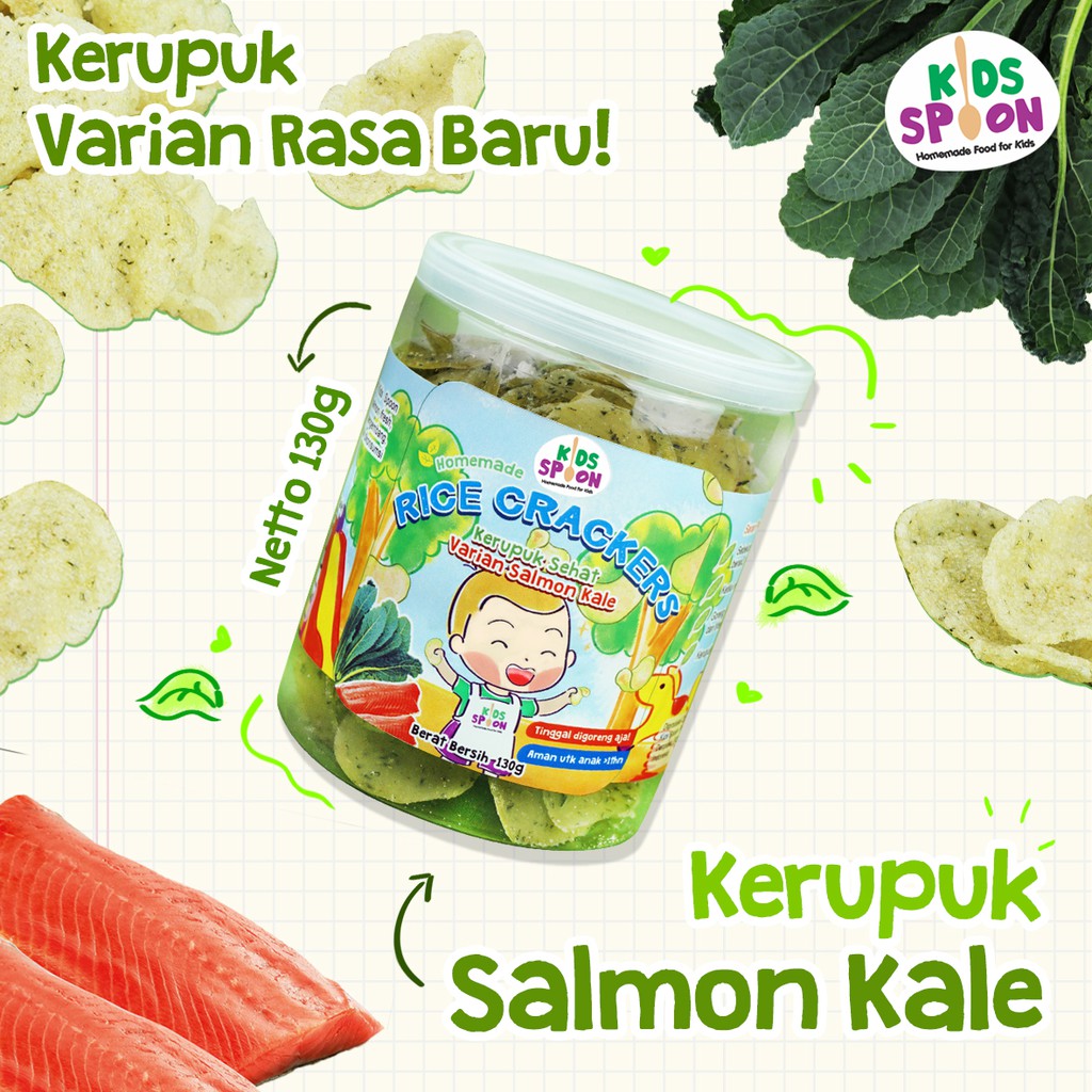 

Kids Spoon Rice Crackers Salmon Kale 170g/ Kerupuk Sehat Homemade Untuk Anak Varian Salmon Kale