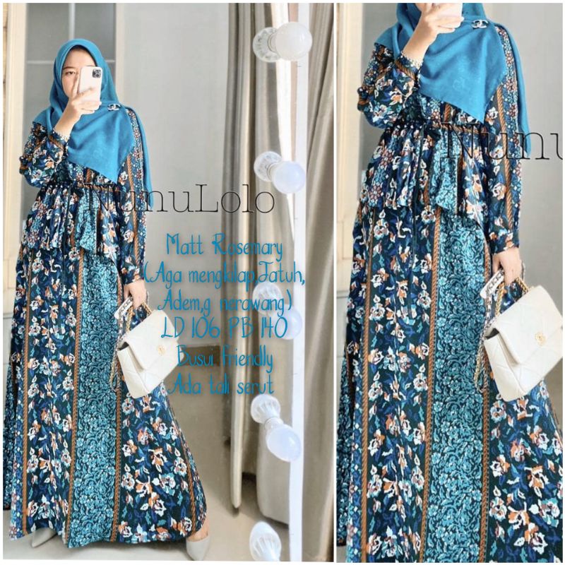 Dress gamis syari casual pesta mewah untuk muslimah busui kualitas premium warna biru tosca