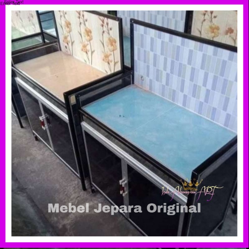 Meja Kompor & Lemari Piring Pintu 2 Kaca Bahan Alumunium Modern