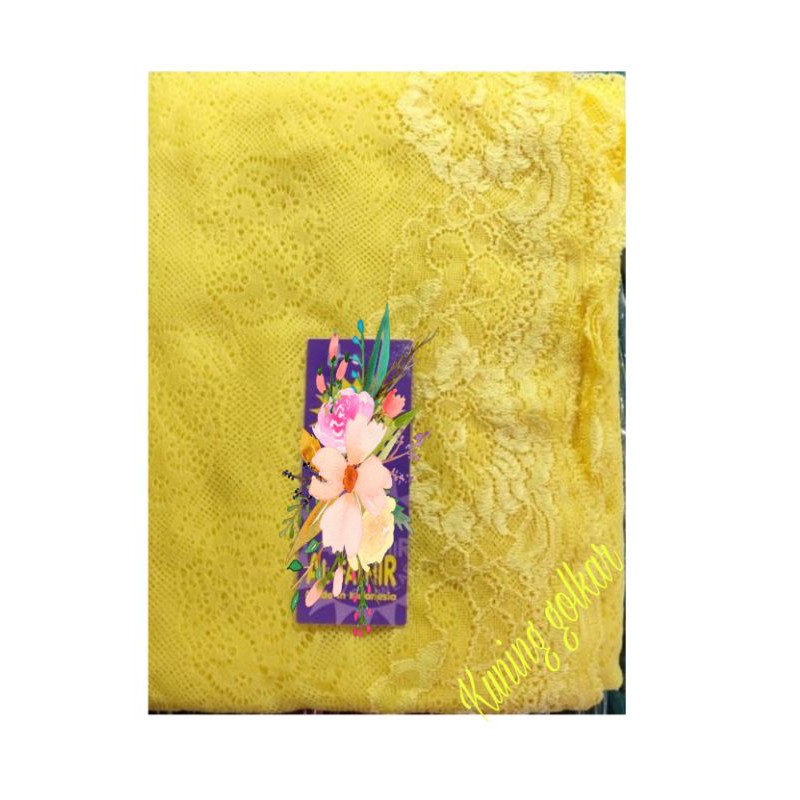 COD Pashmina Brukat Renda/Hijab Akad Nikah-Kuning golkar