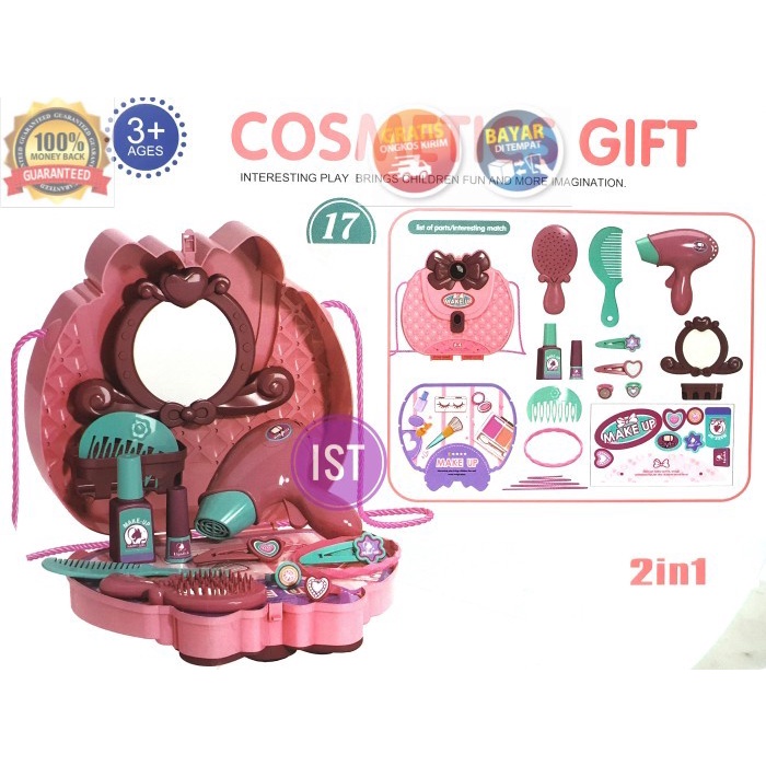 COD MAINAN ANAK PEREMPUAN MAKE UP Tas Koper Gift Cosnmetics 17PCS DANDAN RIAS BAYI KADO TERBARU