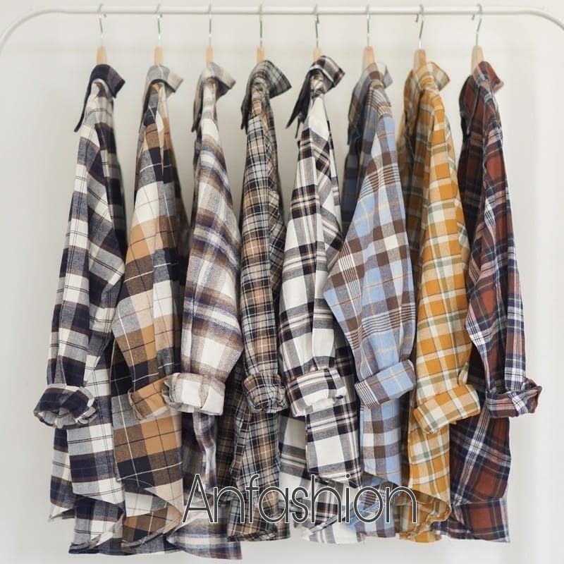 flanel atasan wanita kemeja wanita flannel kotak kotak wanita hem wanita lengan panjang