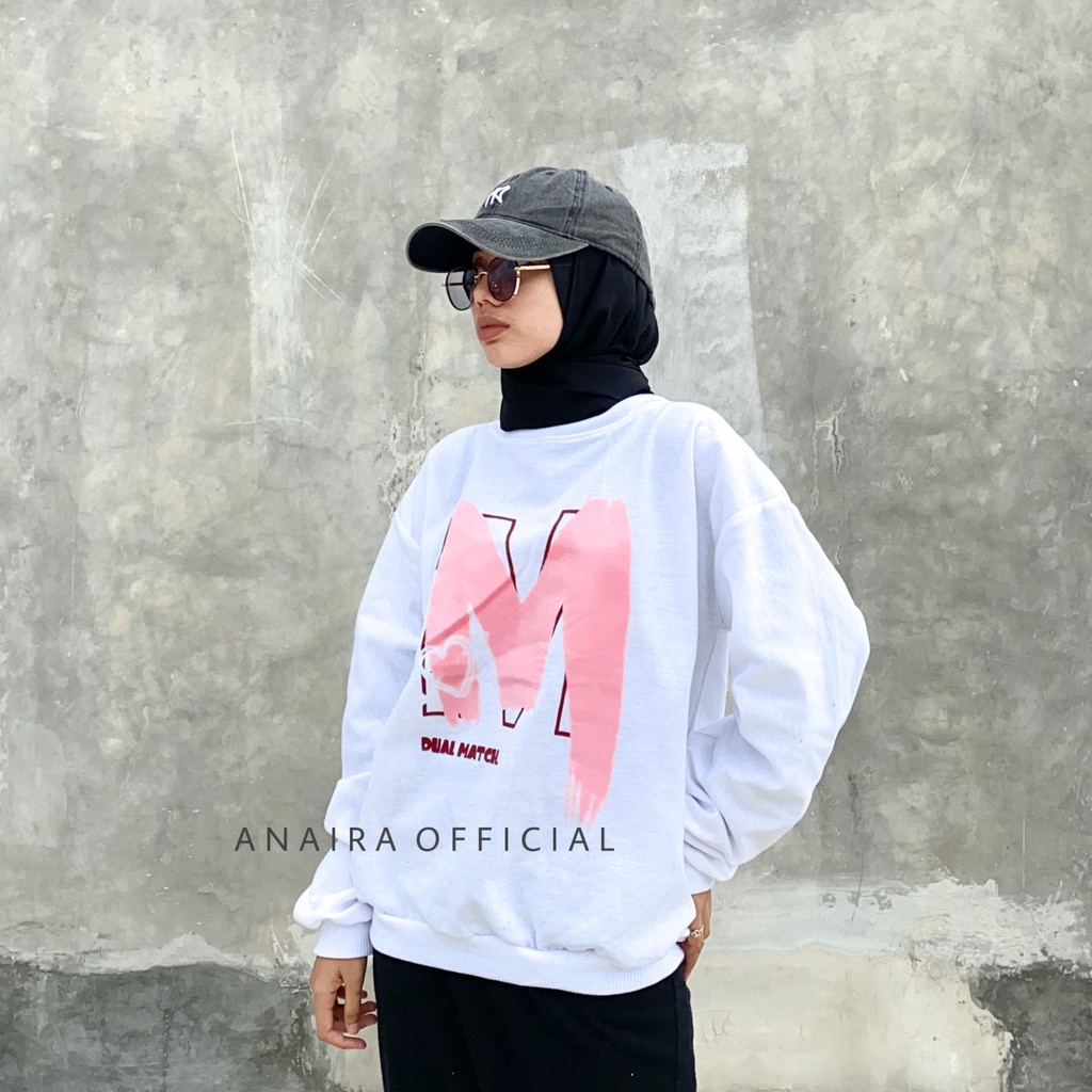 M DUAL MATCH SWEATER OVERSIZE PRIA WANITA SWITER CREWNECK