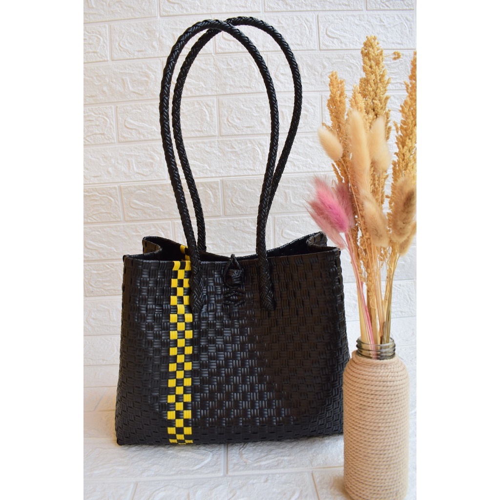 TAS ANYAMAN JALI / TAS JINJING / TAS ANYAMAN PLASTIK / LISA BAG / HITAM POLOS