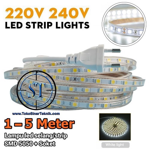 Lampu Led Strip Selang WHITE SMD 5050 Panjang 1-5 Meter In Ac 220V Warna Putih Cocok Indoor - Outdoor Lampu Hias Taman Plafon Rumah Waterproof