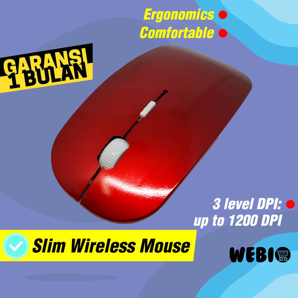 Mouse Wireless W102 USB Wireles Mause Laptop PC Murah Unik Ada Warna Pink Green Blue Red Black White