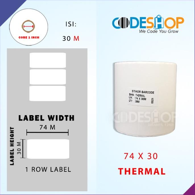 

@#@#@#] KERTAS STICKER 74X30 THERMAL CONTINOUS 30M | 74 X 30 THERMAL