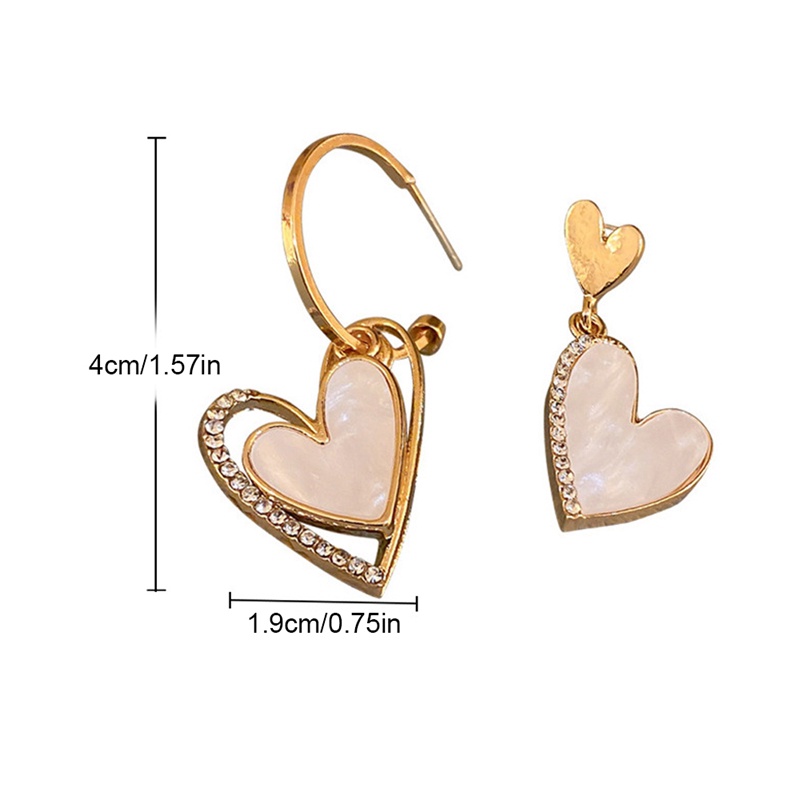 Anting Juntai Rumbai Bentuk Hati Asimetris Warna Putih Untuk Wanita