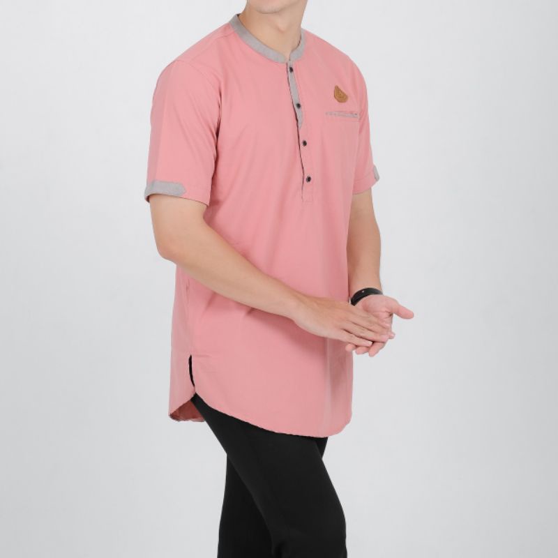 BAJU KOKO KURTA PAKISTAN LENGAN PENDEK BERKUALITAS WARNA MAROON, NAVY, ARMY, MOCCA, PINK, MUSTARD