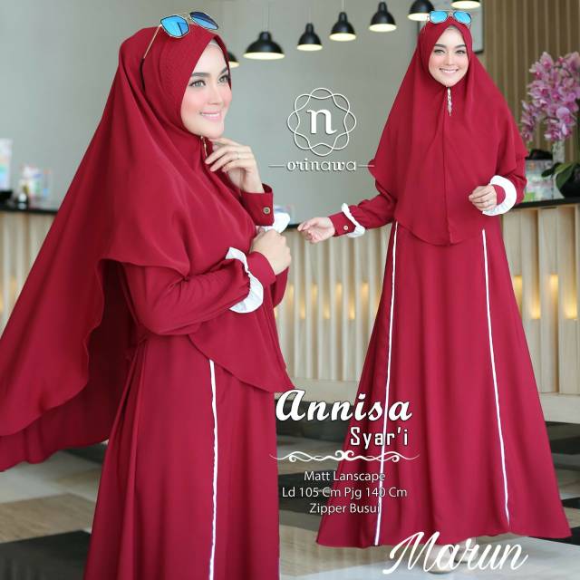 Annisa syar'i Ori Orinawa / Gamis Syar'i Polos Khimar Antem