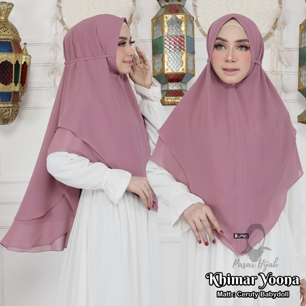 Khimar Yoona Ceruty Babydoll Original By Nayla Hijab Kerudung Ceruty Jumbo Pasar Hija'b