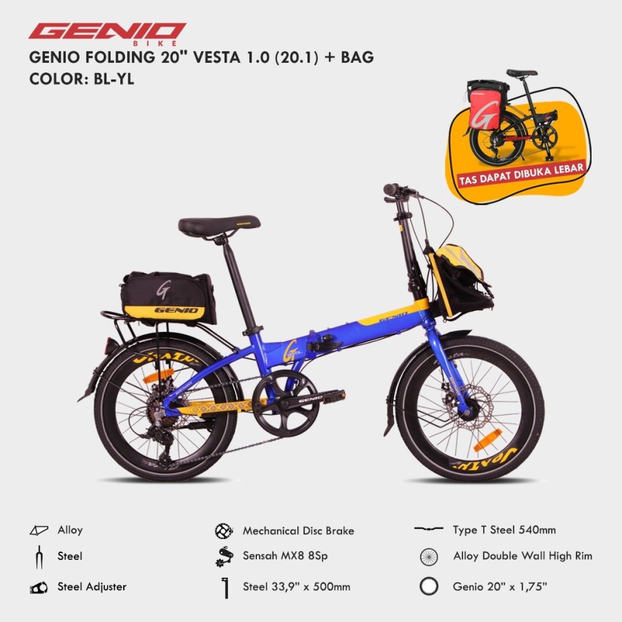 Sepeda Lipat 20 Genio Vesta 1.0 8 Speed Bonus Helm