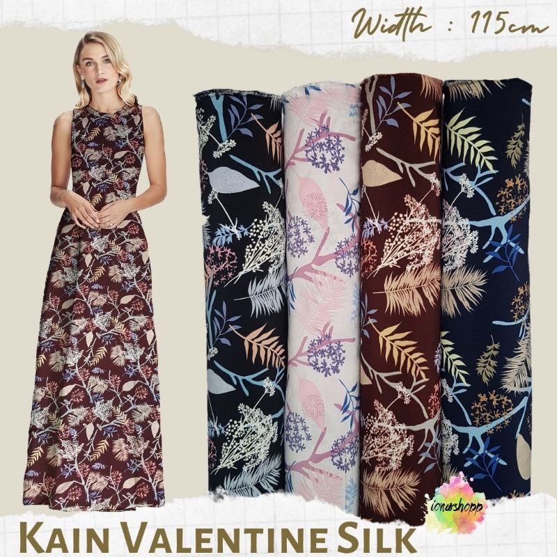 Kain Valentine Silk Lebar 115cm Kain Motif Daun Kain Outer Kain Cardigan
