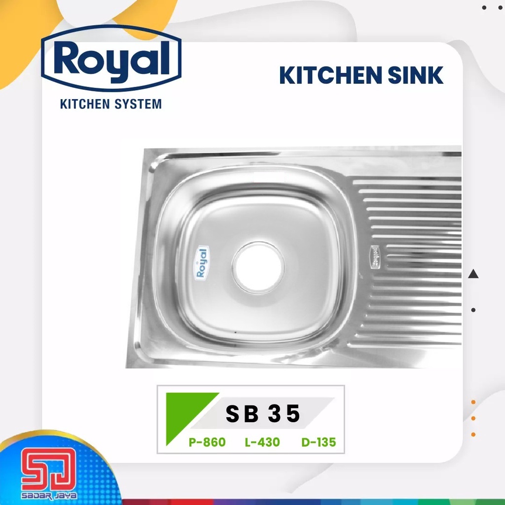 Royal Kitchen Sink SB 35 Wastafel Dapur Bak Cuci Piring 1 Bowl Sayap Pengering Stainless Steel SB35