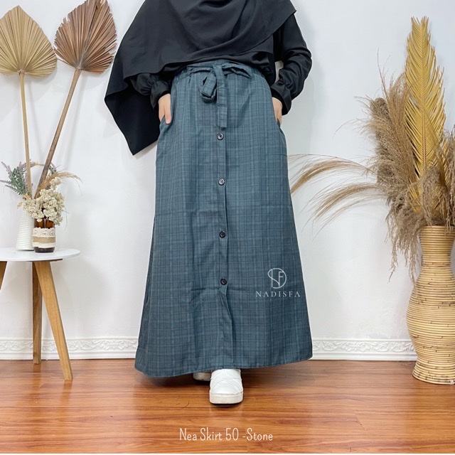 NEA SKIRT ROK BUTTON MOTIF / KOREAN SKIRT / ROK TARTAN-NS 50 STONE