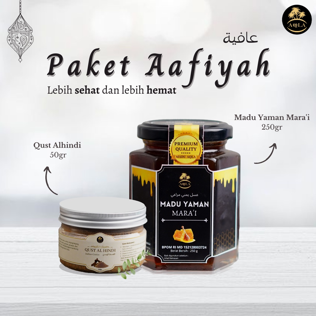 LEBIH HEMAT PAKET 'AAFIYAH / PAKET MADU YAMAN MARAI 250GR + QUST AL HINDI 50GR