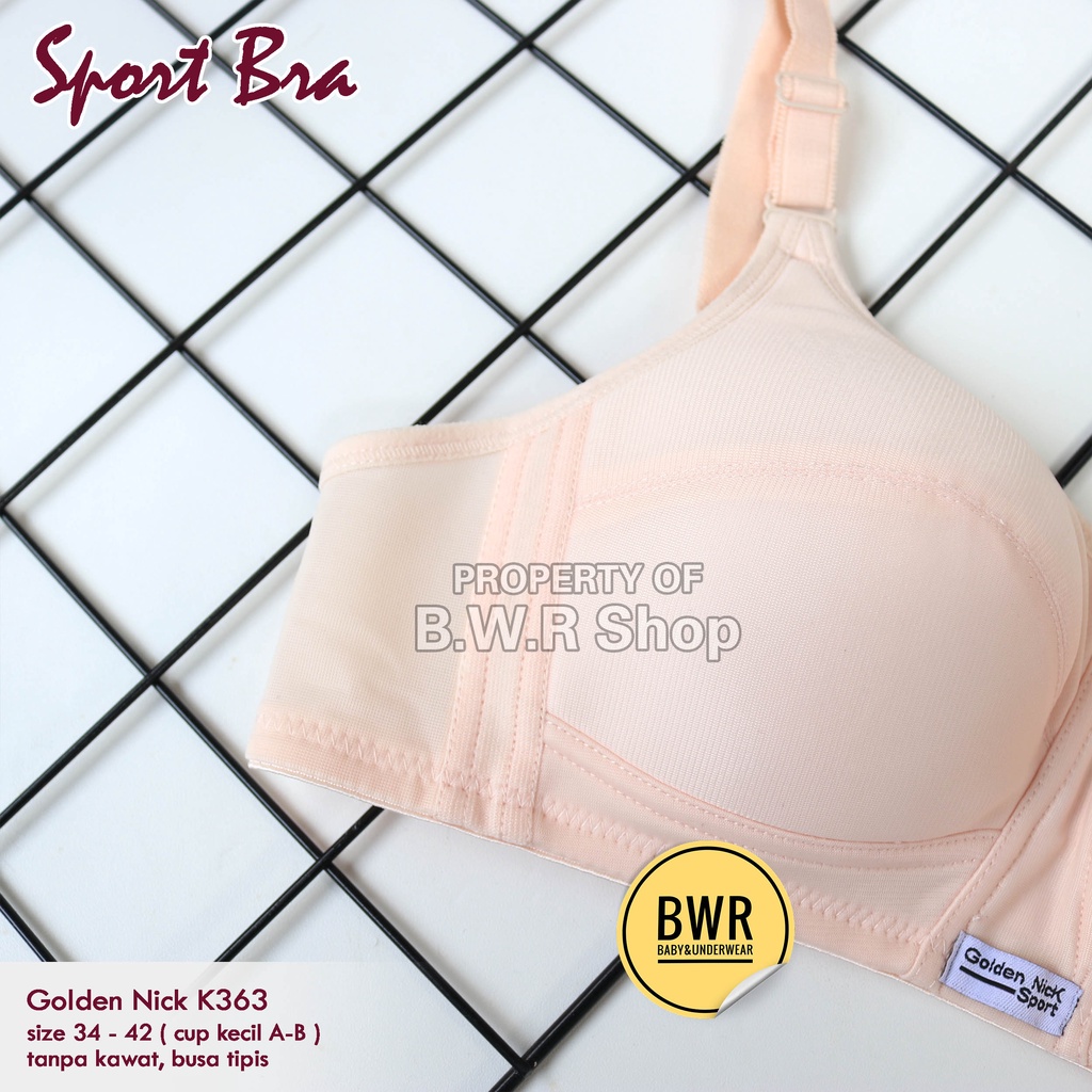 BH Sport Golden Nick K363 | Bra Wanita GN 363 Polyester Tanpa Busa Tipis Kait Kancing 2 Pilih Warna | Bwr