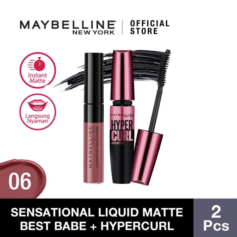 Maybelline Color Sensational Liquid Lipstick Best Babe & Volum Express Hypercurl Waterproof Mascara