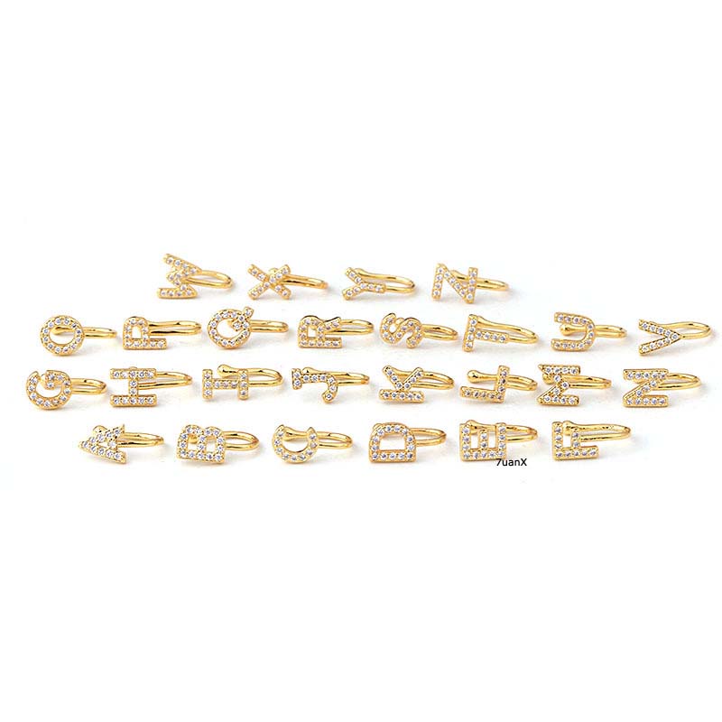1pc Anting Klip Hidung Palsu Inisial Bahasa Inggris Bahan Tembaga Dengan Zircon Silver / Gold