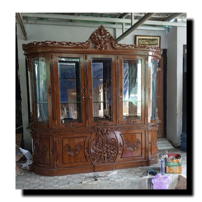 LEMARI KACA LEMARI HIAS UKIR JATI JEPARA BIFET PAJANGAN