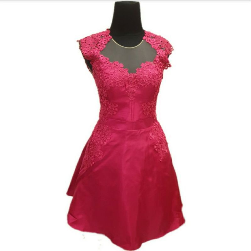 DRESS PINK GAUN PINK MOTIF BERCORAK