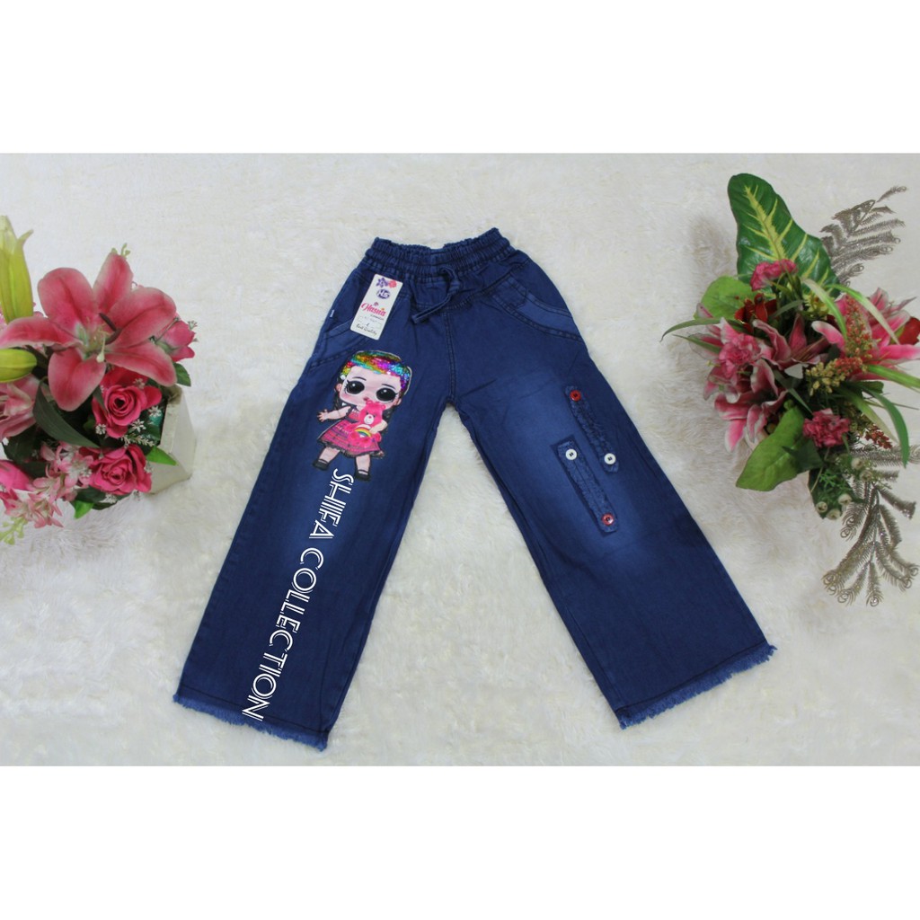 Kulot Jeans / Celana Kulot Jeans Panjang / Celana Kulot Panjang Anak /  Celana Kulot Jeans Anak Karekter Boneka LED Size M L XL dan Anak Tanggung (Usia 5-13 tahun)