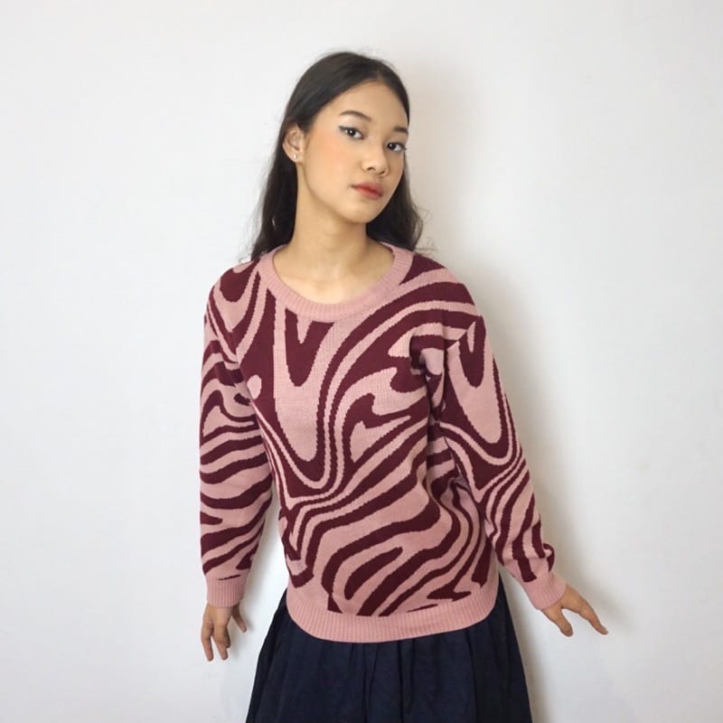 Rajut Knit Atasan Rajut Korea Motif Zebra Oversize Jumbo Wanita Murah dan Terlaris Bahan Rajut Premium