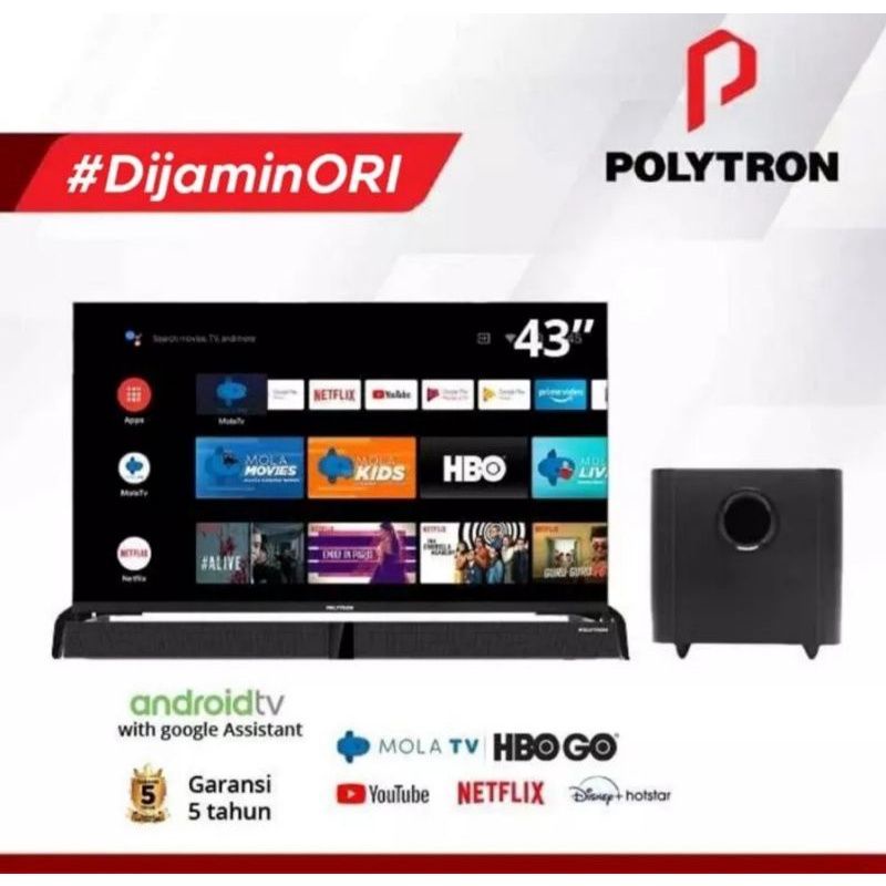 TV LED POLYTRON 43 INCH TV SMART ANDROID SOUNDBAR 43 BAG 9953
