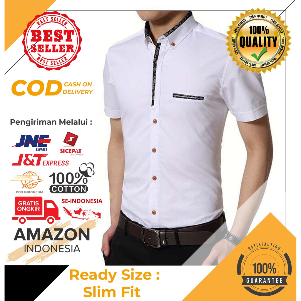 HEM KEMEJA PRIA PUTIH WHITE KATUN COTTON ASLI SEMUA UKURAN SLIM FIT ORIGINAL IMPORT JEPANG MODEL NEW