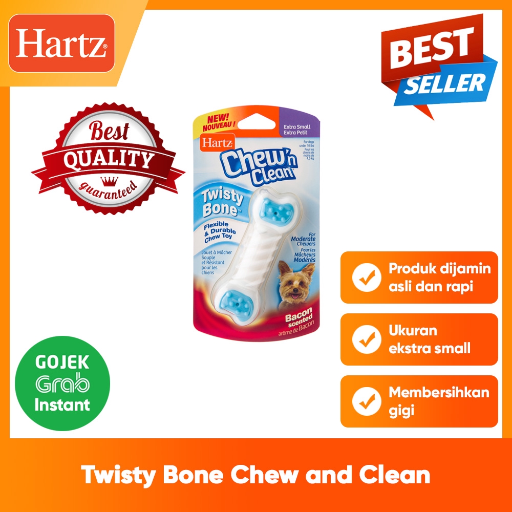 Mainan Anjing Hartz Chew and Clean Twisty Bone XSmall Mainan Tulang Pembersih Gigi Anjing