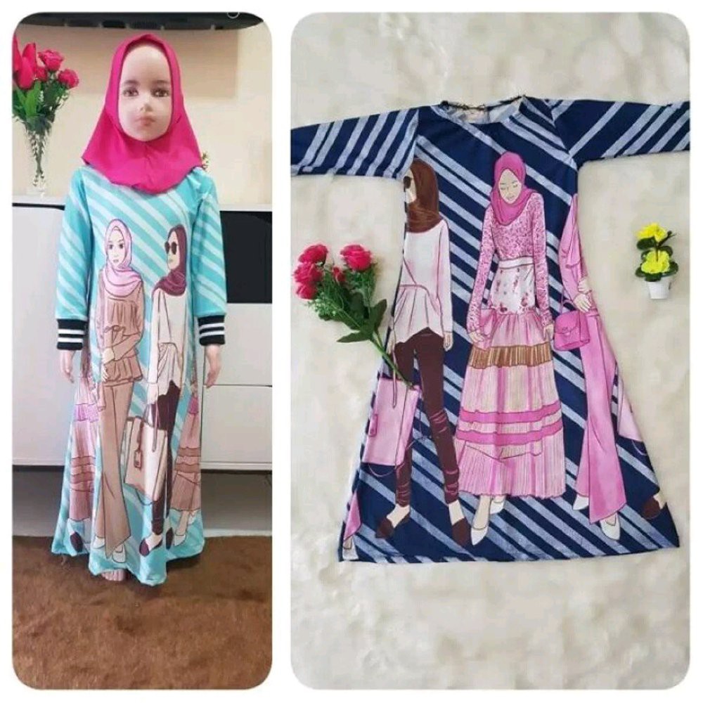 Gaya Baju  Gamis  Anak  Scuba 2 10 Th Set Kerudung Hot Sale 