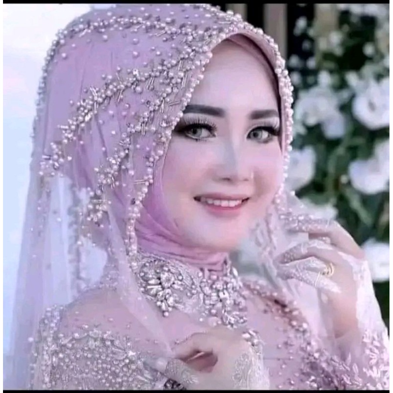 (NEW)slayer pengantin/slayer pengantin kombinasi bambu batang/slayer kipas/slayer mutiara/slayer veil mutiara/hijab slayer/slayer akad