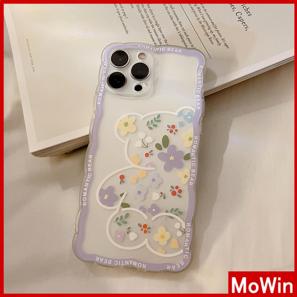 iPhone Case Silicone Soft Case Clear Case Wave Non-Slip Shockproof Camera Full Coverage Protection Purple Flower Bear For iPhone 13 Pro Max iPhone 12 Pro Max iPhone 11 iPhone 7Plus