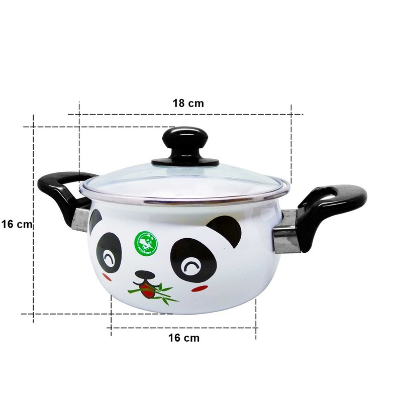 Maspion Panci Enamel Hello Panda 18 cm - Putih/ Panci Masak Serbaguna Panci Anti Lengket