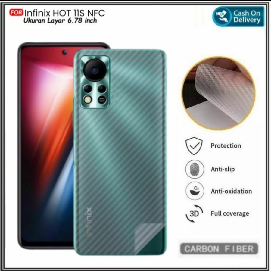 INFINIX NOTE 12 VIP NOTE 12 2023 12i HOT 20 5G HOT 12 12 PRO HOT 12i HOT 12 PLAY HOT 11 HOT 11s nfc ANTI GORES BELAKANG SKIN CARBON, GARSKIN KARBON TRANSPARAN ANTI JAMUR PELINDUNG BELAKANG BACK GUARD