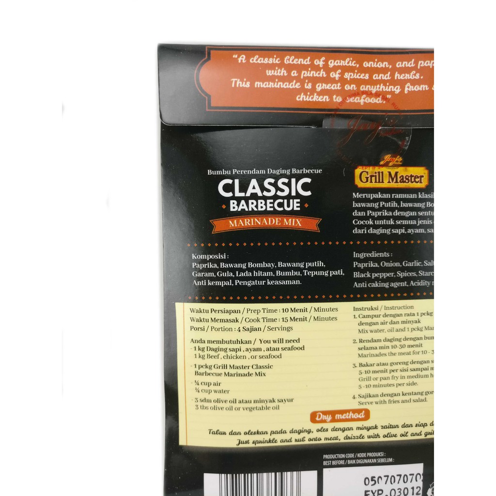 Jay's Grill Master Classic BBQ Marinade Mix 30 GR NO MSG HALAL MUI