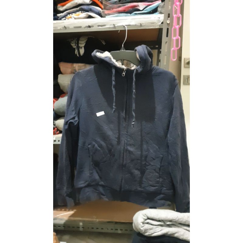 jaket zipper hoodie bulu angsa sherpa merk uniqlo