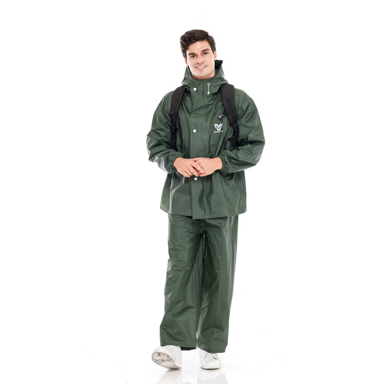SETELAN JAS HUJAN UNISEX PRIA WANITA HIJAU ARMY DEWASA PREMIUM RAIN COVER