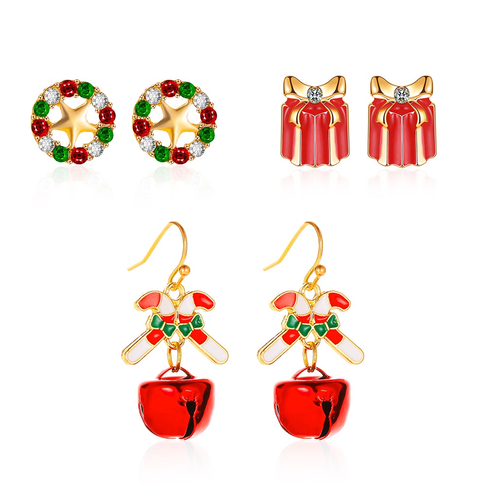 Lonceng Kartun Kreatif Natal Stocking Anting Wanita Set Anting Liontin Santa Lucu Hadiah Natal