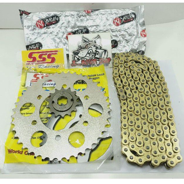 Gear Set Gir Set Sss 415 Tipis Vixion MXKing R15 Xabre Byson Rantai Gold