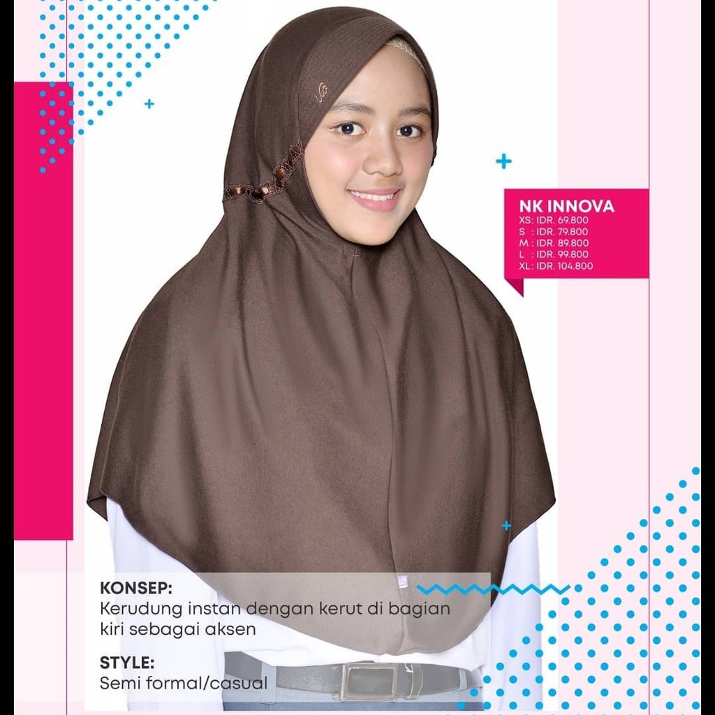 Jilbab instan sekolah santai kerudung rabbani nk inova coklat putih Kerudung Rabbani Asli Sekolah NK