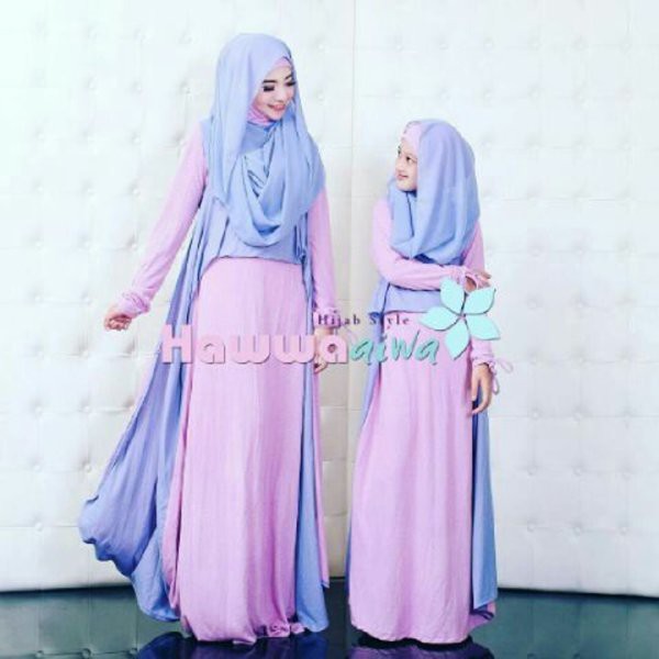 Gamis Couple Ibu Dan Anak Pink Biru Muda