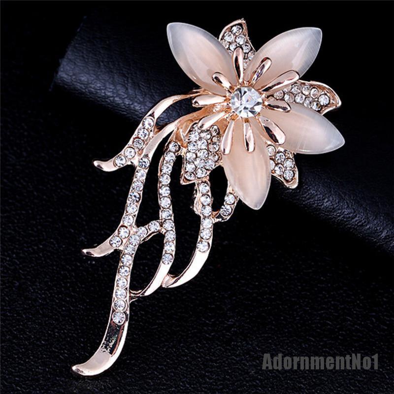 (Adornmentno1) Pin Bros Bunga Opal Hiasan Kristal + Berlian Imitasi