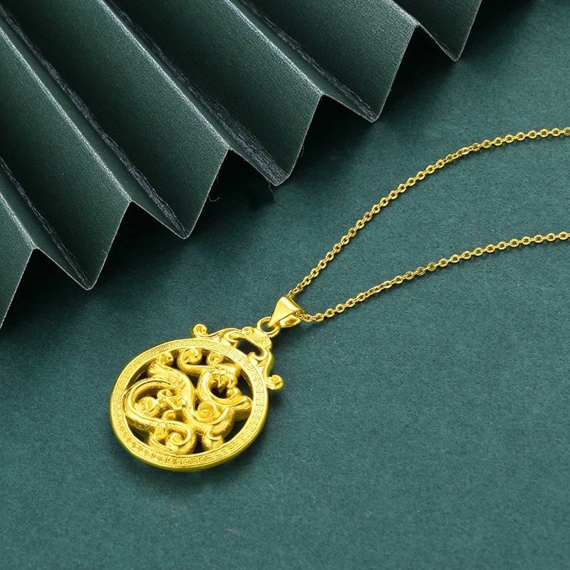 Kalung Rantai Liontin Naga Phoenix Emas Asli Kadar 375Gaya Korea Untuk Pria Dan Wanita