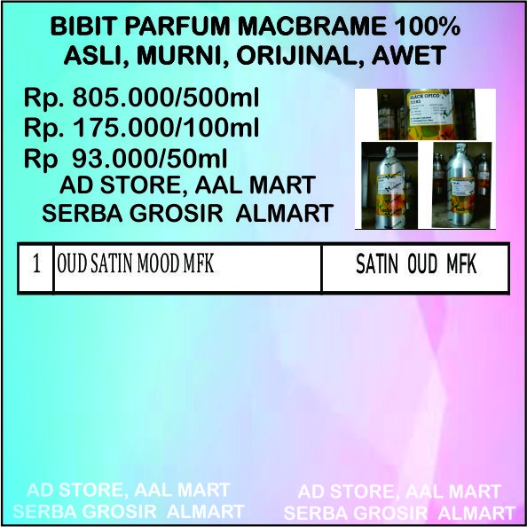 bibit biang parfum murni macbrame asli murni orijinal 50ml oud satin mood mfk