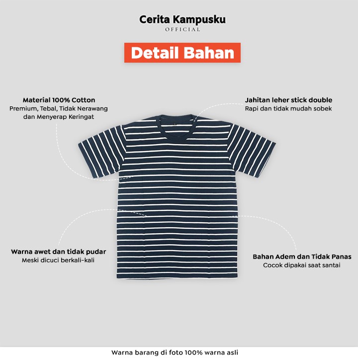 KAOS STRIPE Belang Salur Strip Garis Lengan Pendek Pria Wanita Unisex Cerita Kampusku