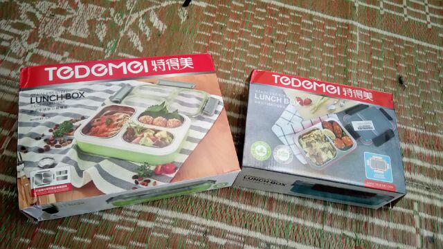 Kotak Bekal Lunchbox Stainless Anti Tumpah Tedemei 6540  Pink Green Blue